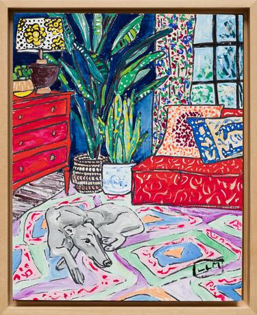 Saatchi Art Artist Lara Meintjes; Paintings, “Greyhound in Matisse-Inspired Interior (Framed)” #art