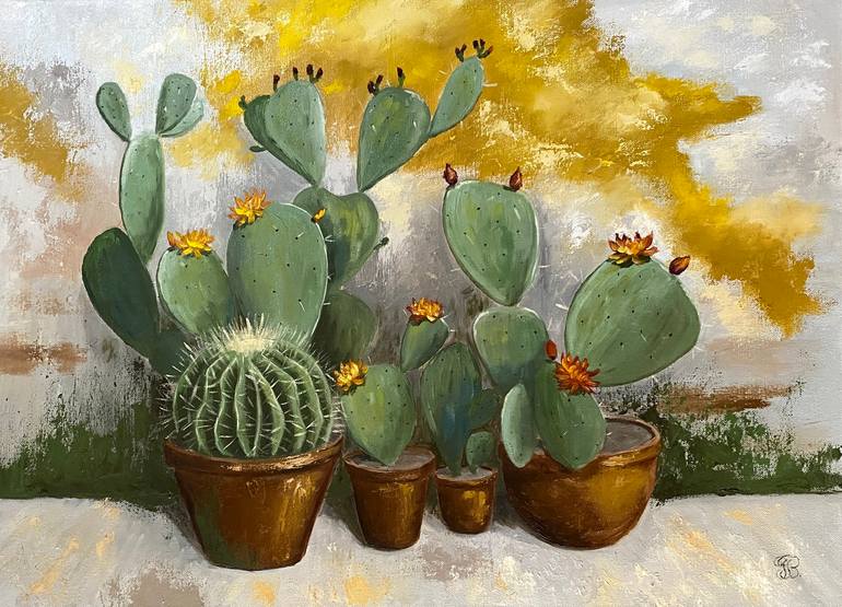 Blooming Cactuses Painting by Tatyana Bondareva | Saatchi Art