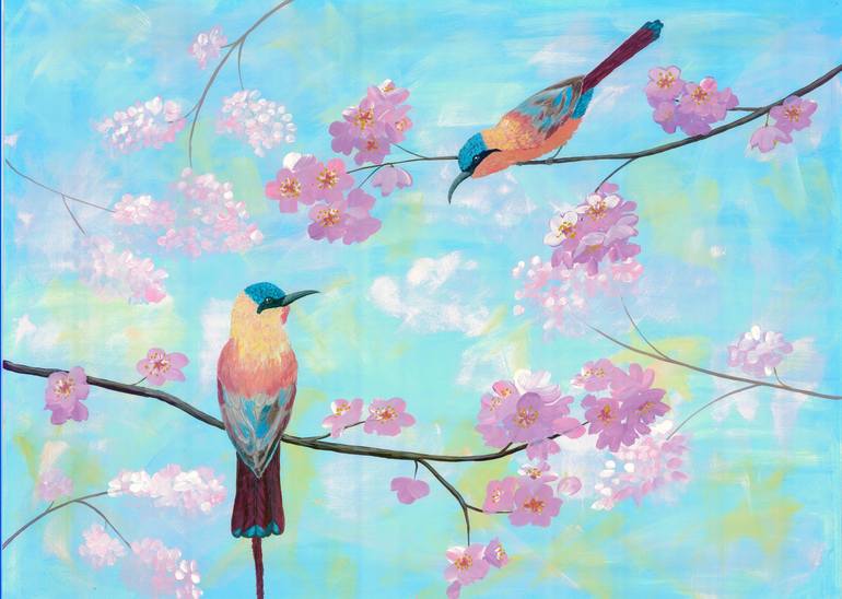 Spring Birds Painting by Tatyana Bondareva | Saatchi Art