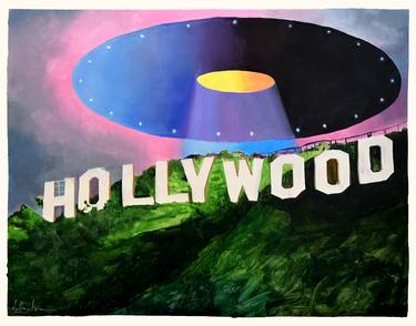 Saatchi Art Artist Geoff Greene; Paintings, “"Saucer Over Hollywood Sign"” #art