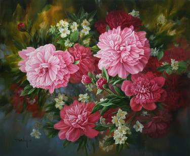 Original Fine Art Floral Paintings by Aureliu Prodan