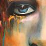 I love painting women's faces; on occasion I don't necessarily make the expression very feminine. In this case, I wanted the eyes to be the focus. Penetrating, souldful, and yes vulnerable. But that does not make her weak. To the contrary; with the multitude of emotions women exude, they are able to manipulate without using words!
As a figurative painter, there is an element of hyper realism, mixed with the fantasy colorations of expressionism.