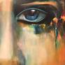 I love painting women's faces; on occasion I don't necessarily make the expression very feminine. In this case, I wanted the eyes to be the focus. Penetrating, souldful, and yes vulnerable. But that does not make her weak. To the contrary; with the multitude of emotions women exude, they are able to manipulate without using words!
As a figurative painter, there is an element of hyper realism, mixed with the fantasy colorations of expressionism.