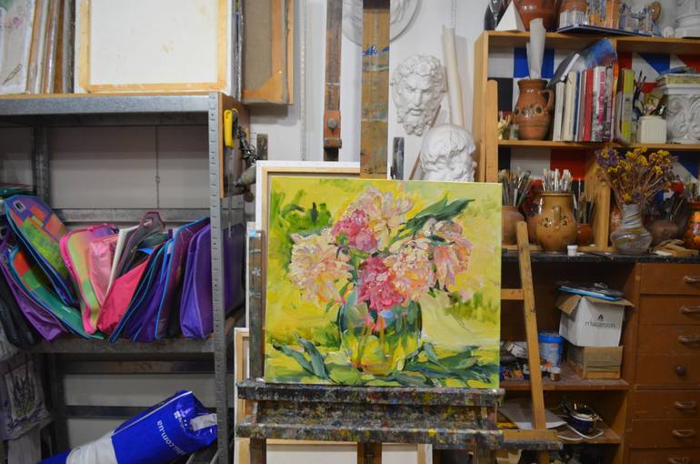 Original Contemporary Floral Painting by Andrii Kutsachenko