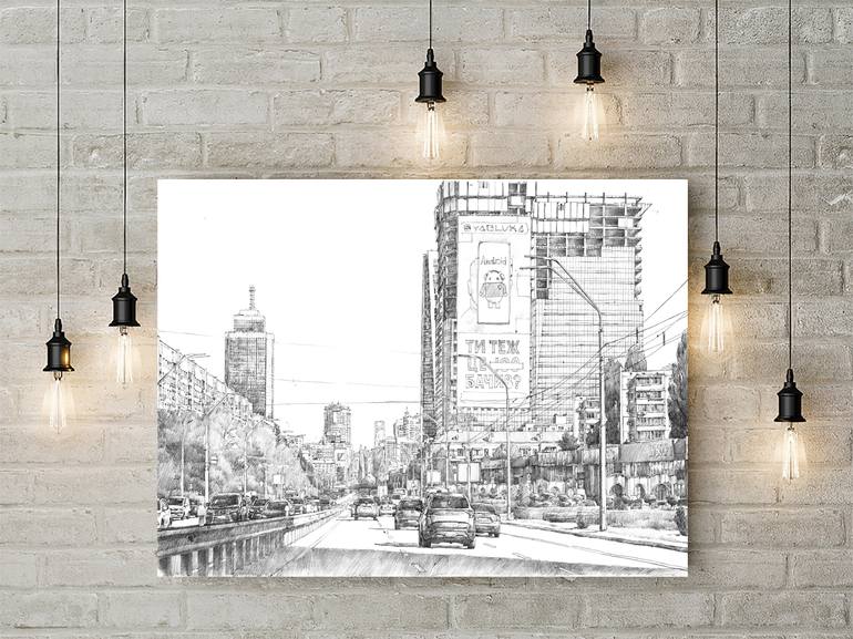 Original Illustration Cities Drawing by Andrii Kutsachenko