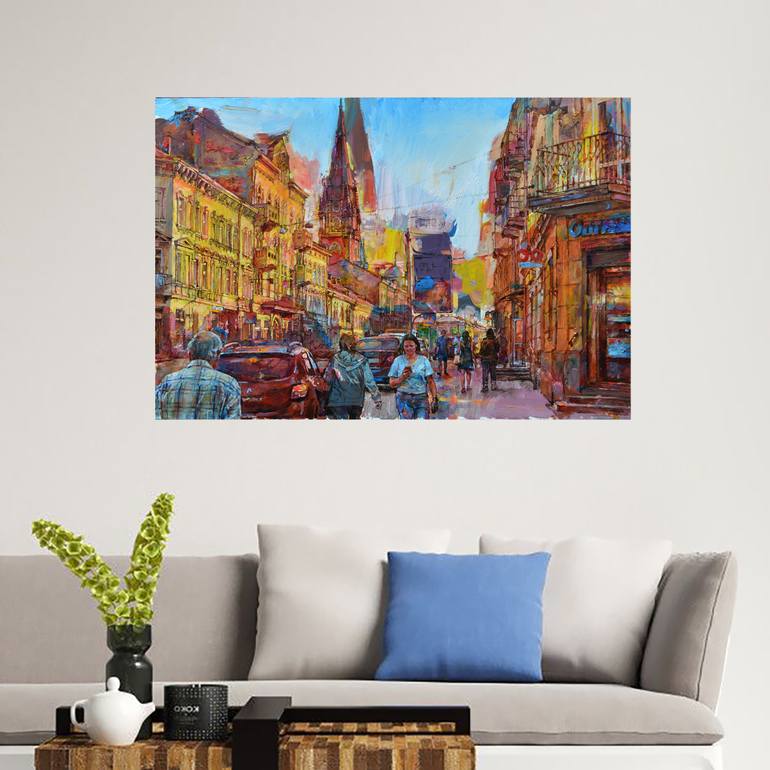 Original Expressionism Cities Painting by Andrii Kutsachenko