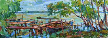 Original Abstract Boat Paintings by Andrii Kutsachenko