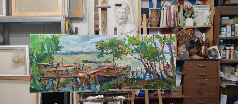 Original Abstract Boat Painting by Andrii Kutsachenko