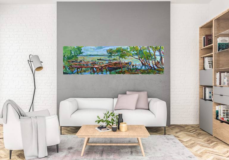 Original Abstract Boat Painting by Andrii Kutsachenko