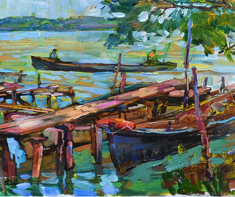 Original Abstract Boat Painting by Andrii Kutsachenko