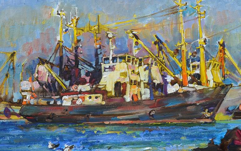 Original Abstract Yacht Painting by Andrii Kutsachenko
