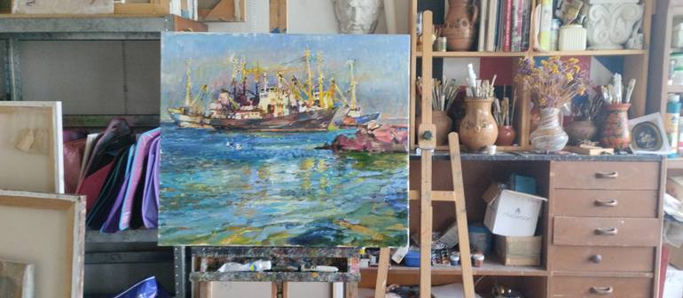 Original Abstract Yacht Painting by Andrii Kutsachenko