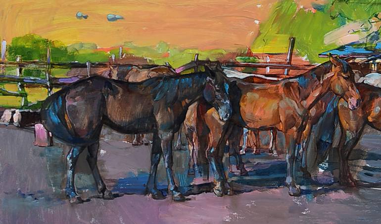 Original Art Deco Horse Painting by Andrii Kutsachenko