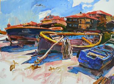 Original Abstract Boat Paintings by Andrii Kutsachenko