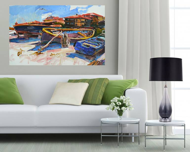 Original Abstract Boat Painting by Andrii Kutsachenko
