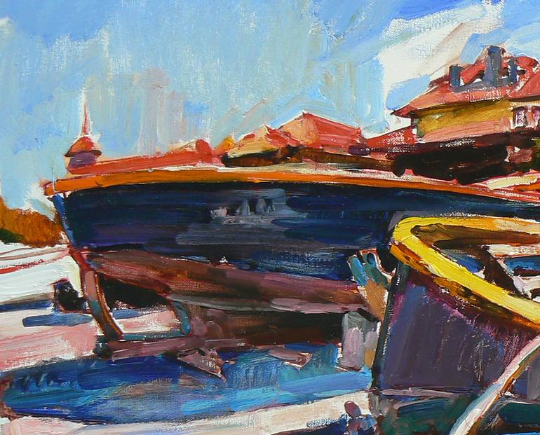 Original Abstract Boat Painting by Andrii Kutsachenko
