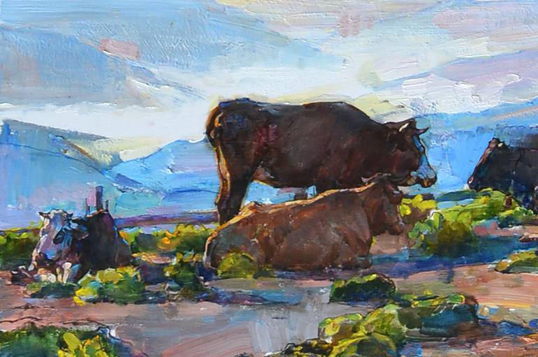 Original Impressionism Cows Painting by Andrii Kutsachenko