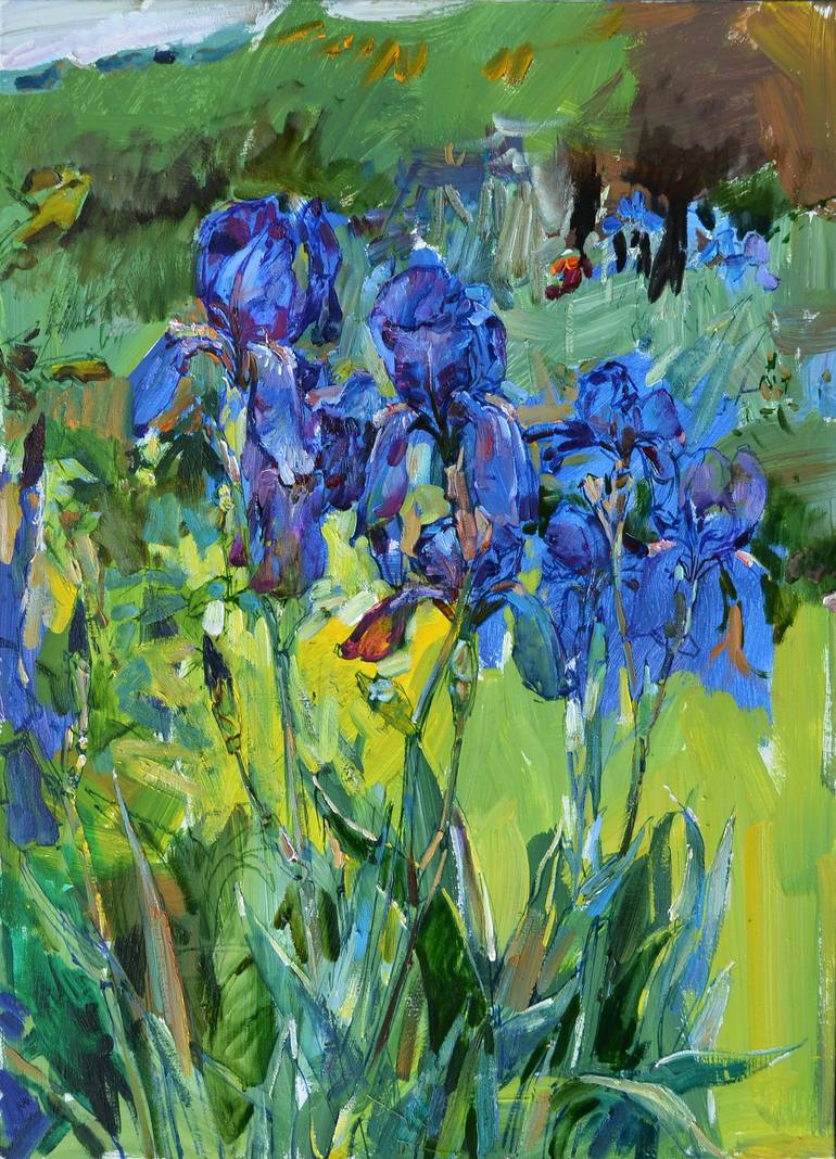 Original Oil Painting - Iris outlets Flowers