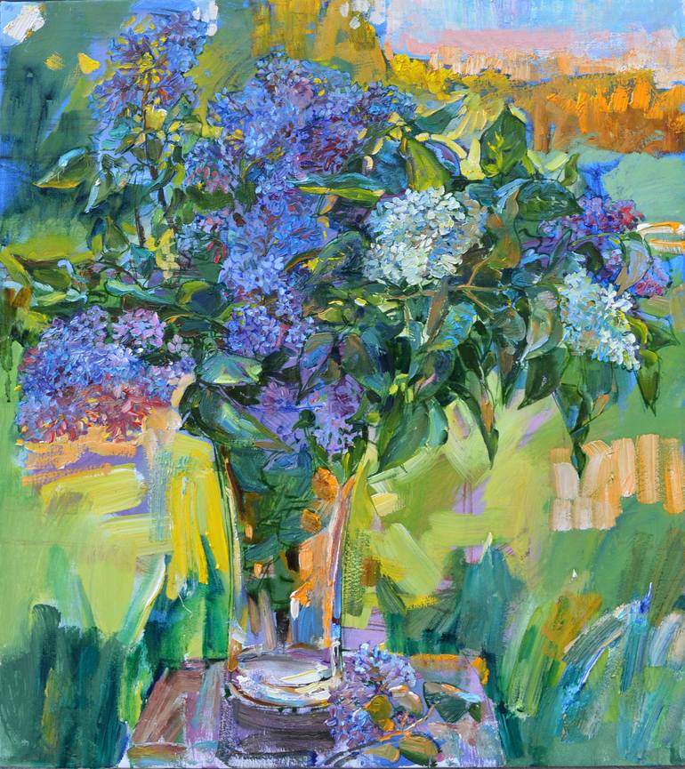 Lilac Flower Bouquet In A Vase Painting By Andrii Kutsachenko 