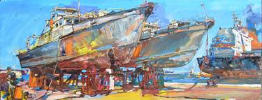 Original Abstract Boat Paintings by Andrii Kutsachenko