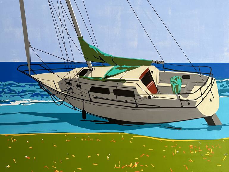 Original Abstract Sailboat Painting by Igor Ajman