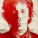 Self portrait over news print background #2 by Dom Morrison