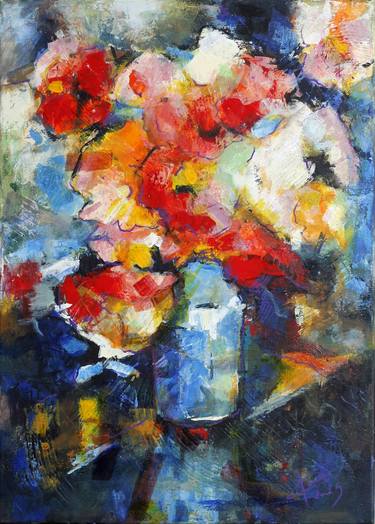 Original Abstract Expressionism Floral Paintings by Lubomir Korenko