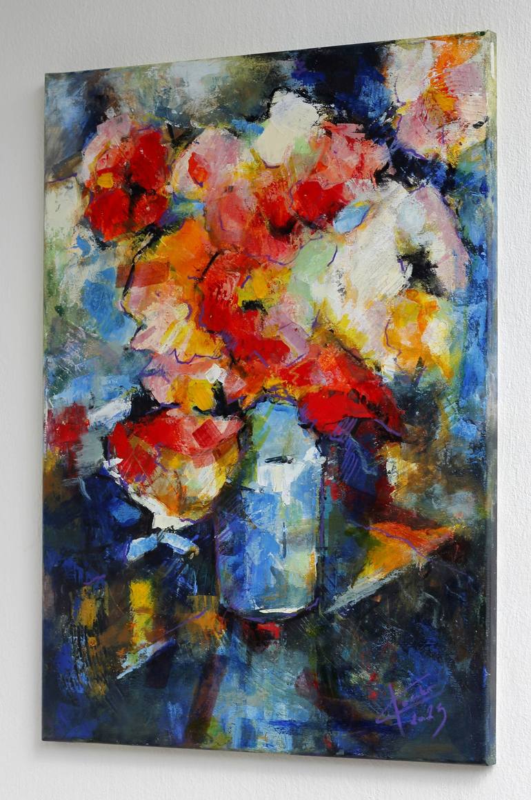 Original Abstract Expressionism Floral Painting by Lubomir Korenko