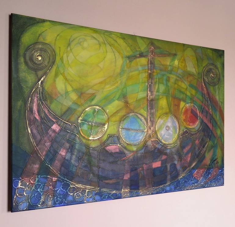 Original Abstract Boat Painting by Lubomir Korenko