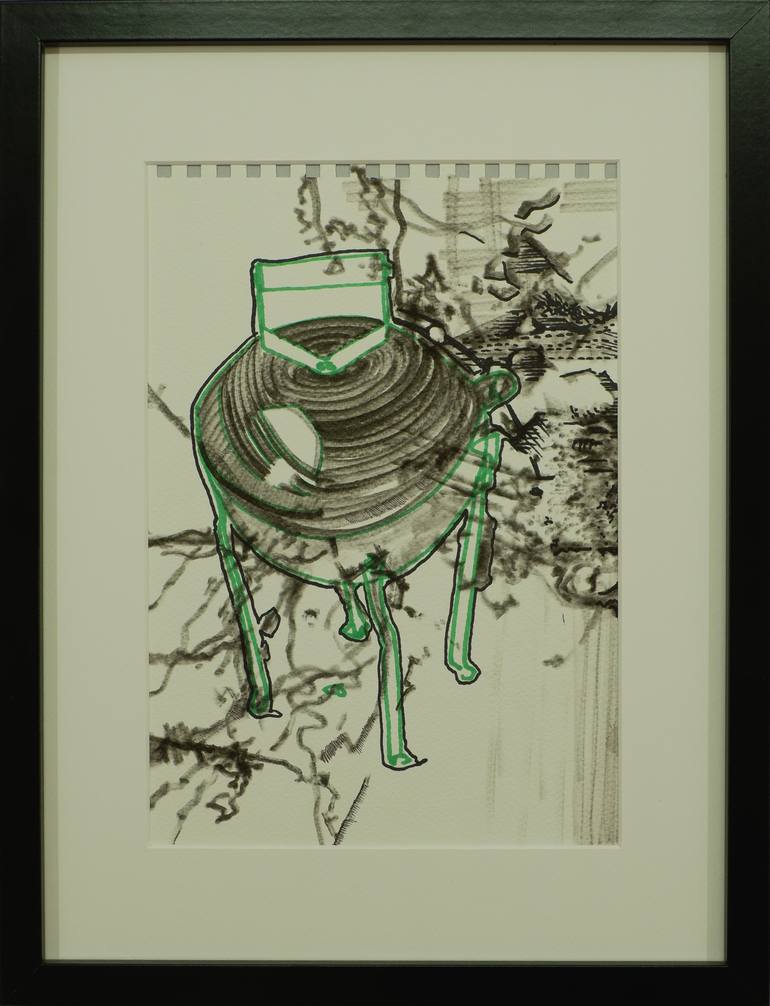 Original Abstract Kitchen Drawing by Arthur Kunz