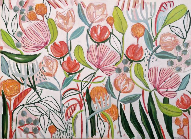 Original Expressionism Garden Painting by Marisa Añon