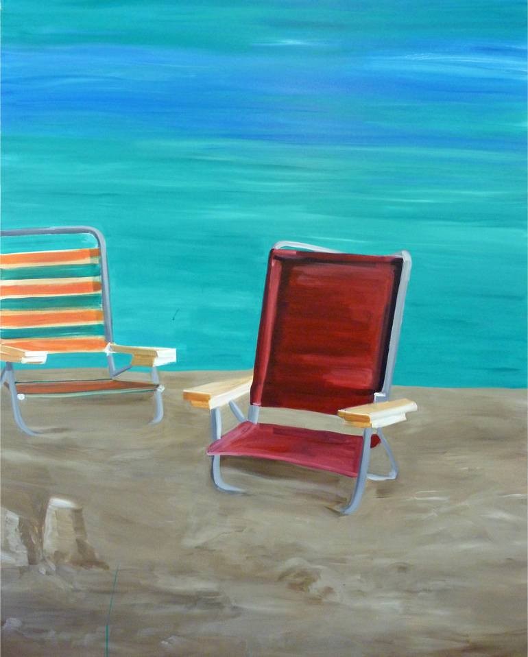 Beach Girls (diptych) Painting by Linda Kosoff | Saatchi Art