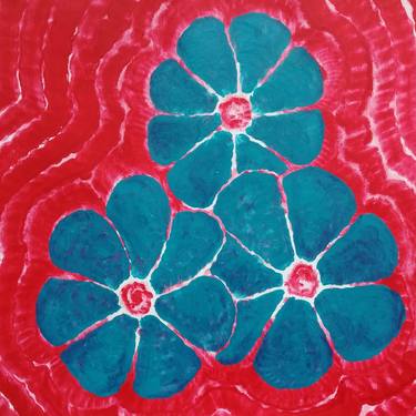 Three blue flowers in a red hypnotic field thumb