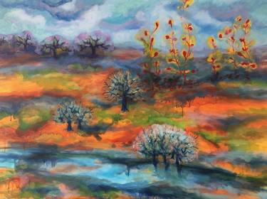 Original Expressionism Landscape Paintings by Halina Leaniuk