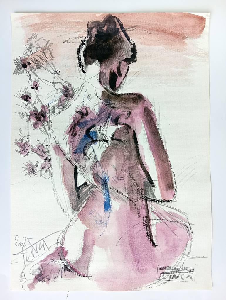Original Figurative Nude Drawing by Catalin Ilinca