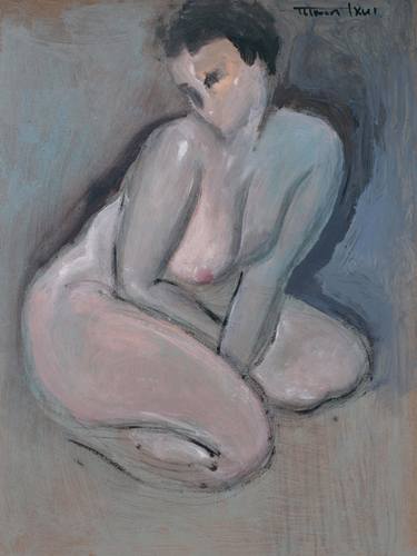 nude woman sitting on the floor, study thumb