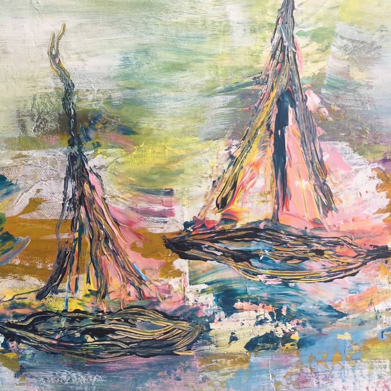 Original Abstract Sailboat Painting by Frida B