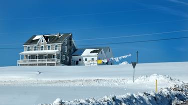 Mennonites home in snow with colorful laundry - Limited Edition of 25 thumb