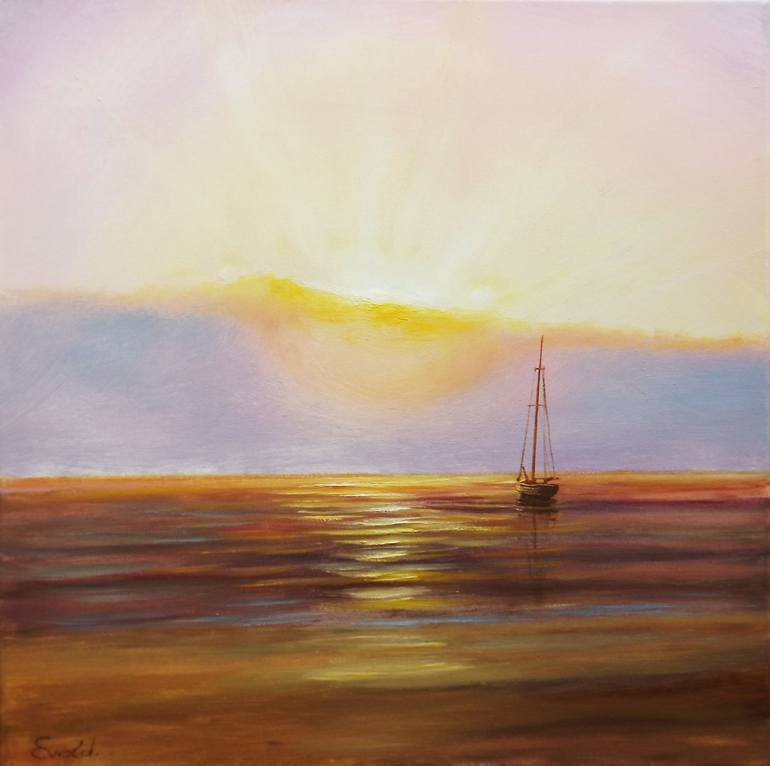 Calm Sea Sunset Painting by Aurum Arts | Saatchi Art