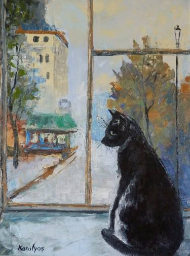 Black cat in the window thumb