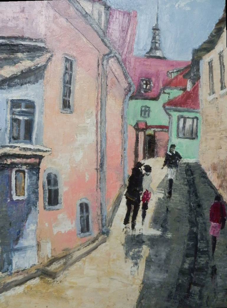 Original Impressionism Cities Painting by Maria Karalyos