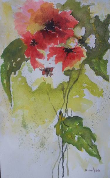 Print of Abstract Expressionism Floral Paintings by Maria Karalyos