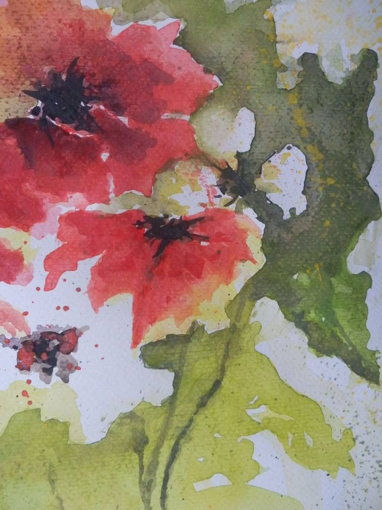 Original Abstract Expressionism Floral Painting by Maria Karalyos