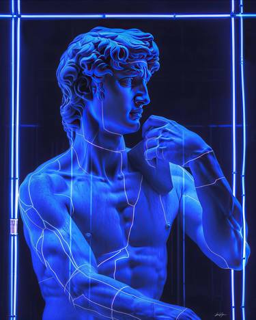 David in Neon Light (XXL) Unique work, signed by an artist thumb