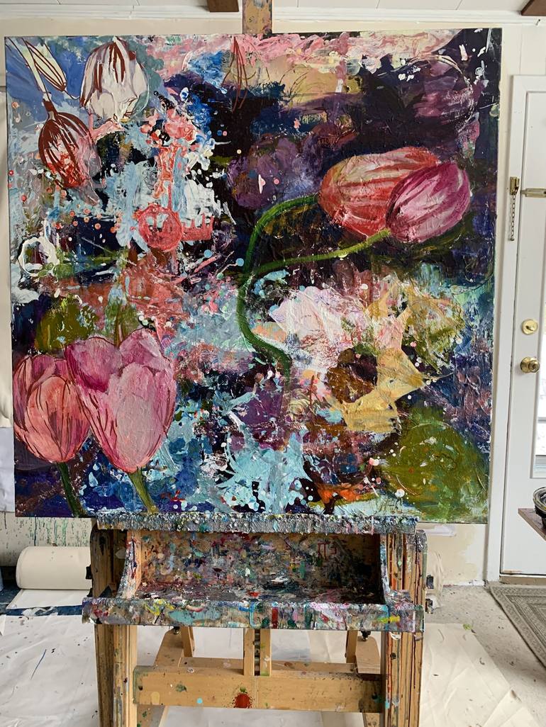 Original Abstract Expressionism Floral Painting by Julia Hacker