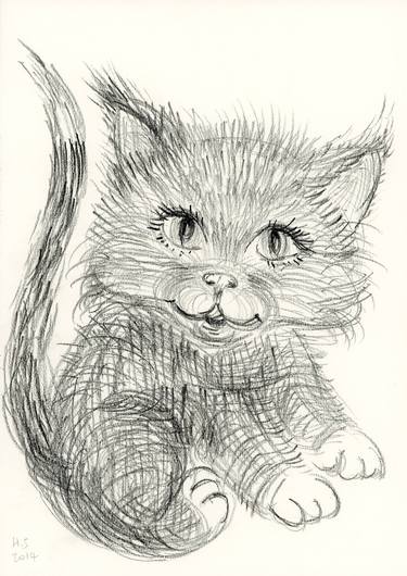 Original Cats Drawing by Helen Sykes