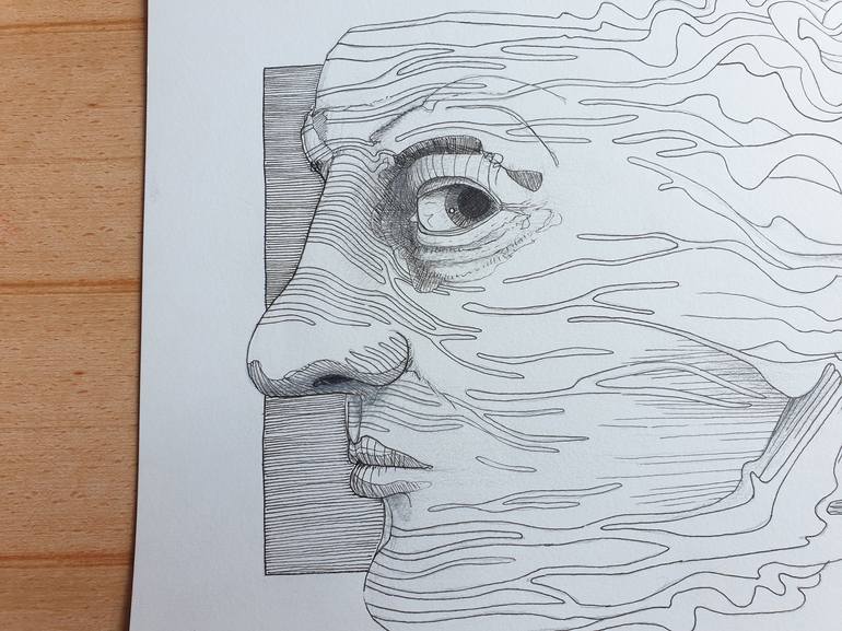 Original Surrealism Portrait Drawing by Arjan Winkelaar