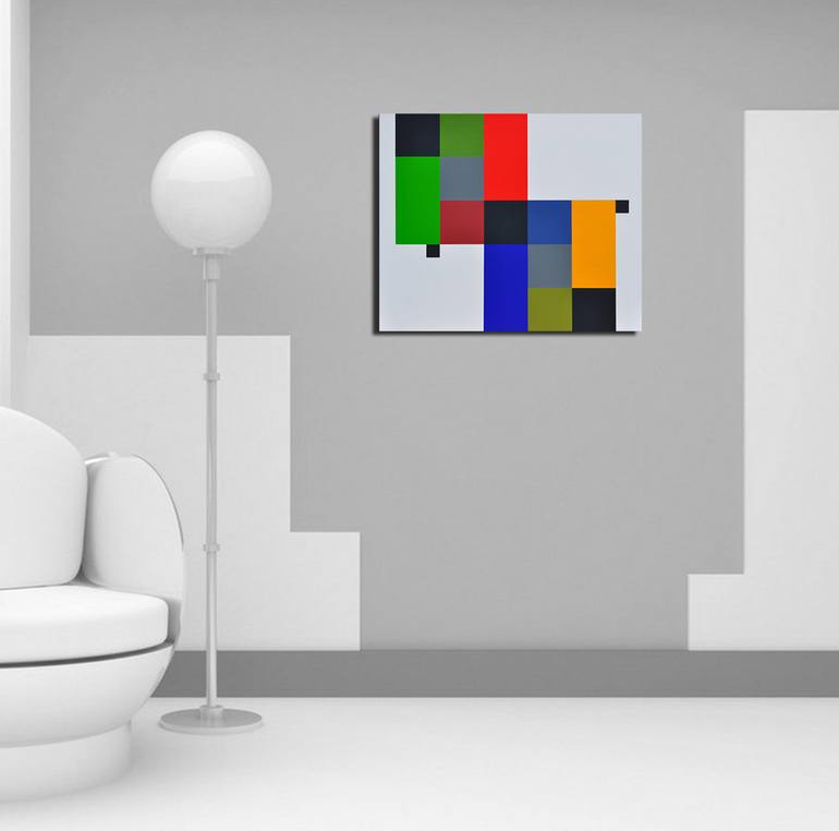 Original Abstract Geometric Painting by István JARMECZKY