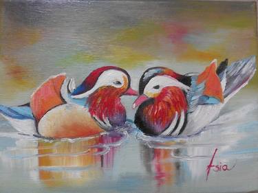 ''Mandarine ducks'',Original oil painting thumb
