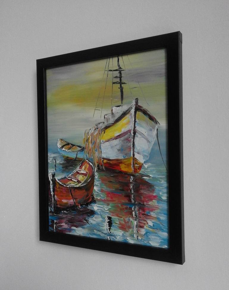 Original Impressionism Boat Painting by Asia Djibirova